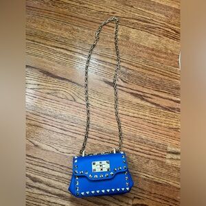 Tiny Blue Leather Studded Cross Body Bag